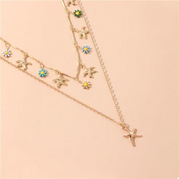 Starfish Charm Double Layered Necklace - Picture 3 of 8